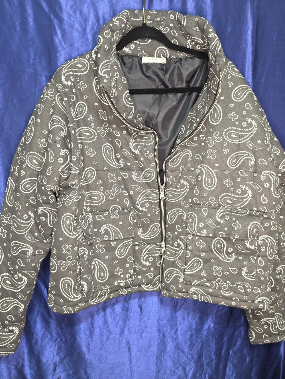 MNML Gray Paisley Cropped Puffer Jacket